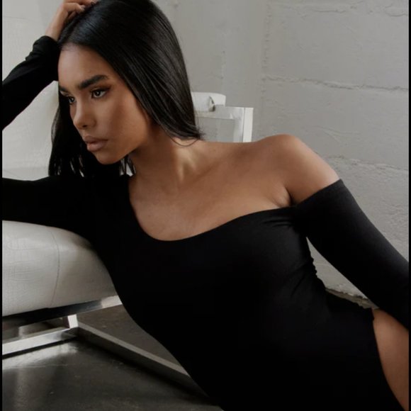 NWOT RE ONA Black One-Shoulder Thong Bodysuit (M) - Picture 2 of 10